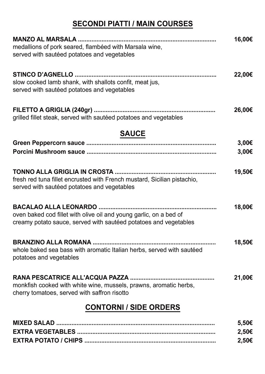 Restaurant Playa Flamenca Menu Mains