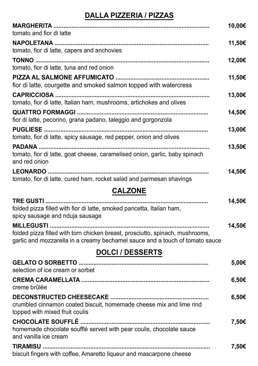Restaurant Playa Flamenca Menu Pizza